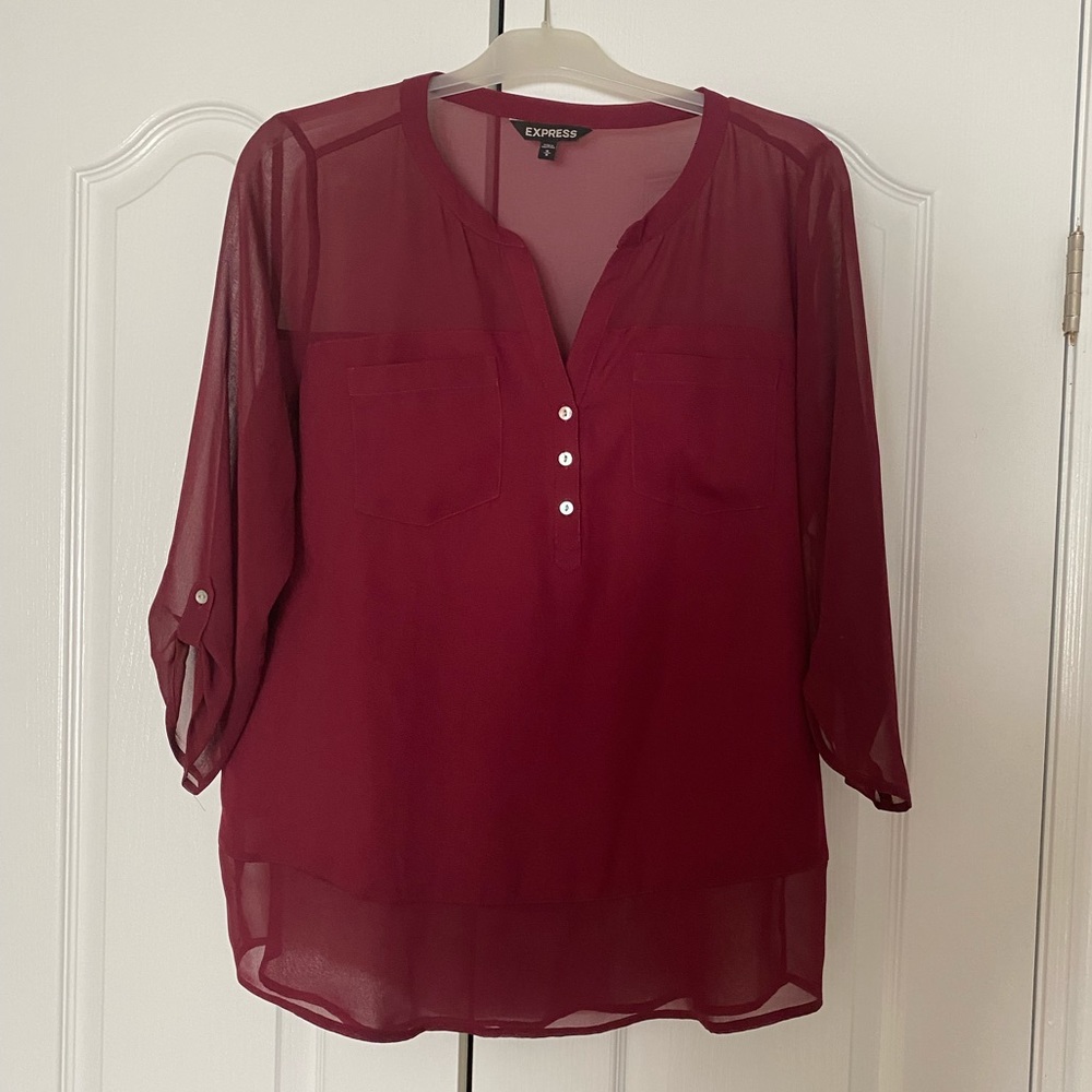 Semi sheer wine blouse with shell-like buttons